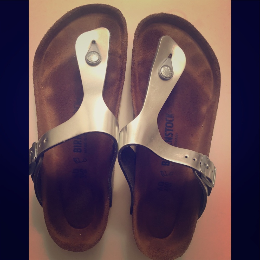 Size 9 silver birkenstock sandals